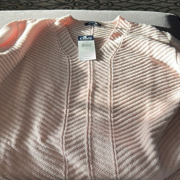 Chaps Pink V Neck Knitted Sweater with Silver Shimmers Size Large NWT - Picture 7 of 12